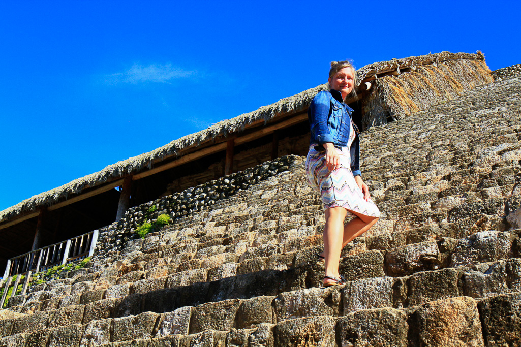 Sookie climbing the Acropolis - Ek Balam