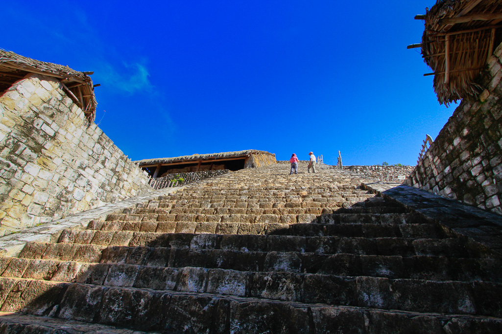 Looking up the Acropolis steps - Ek Balam