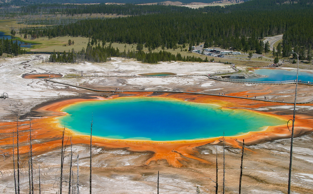 Grand Prismatic as seen from hillside in 2003 prior to Overlook Trail being built - Grand Prismatic Overlook Trail