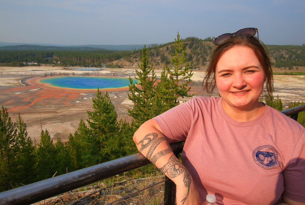 Tinman posing at the viewing platform - Grand Prismatic Overlook Trail