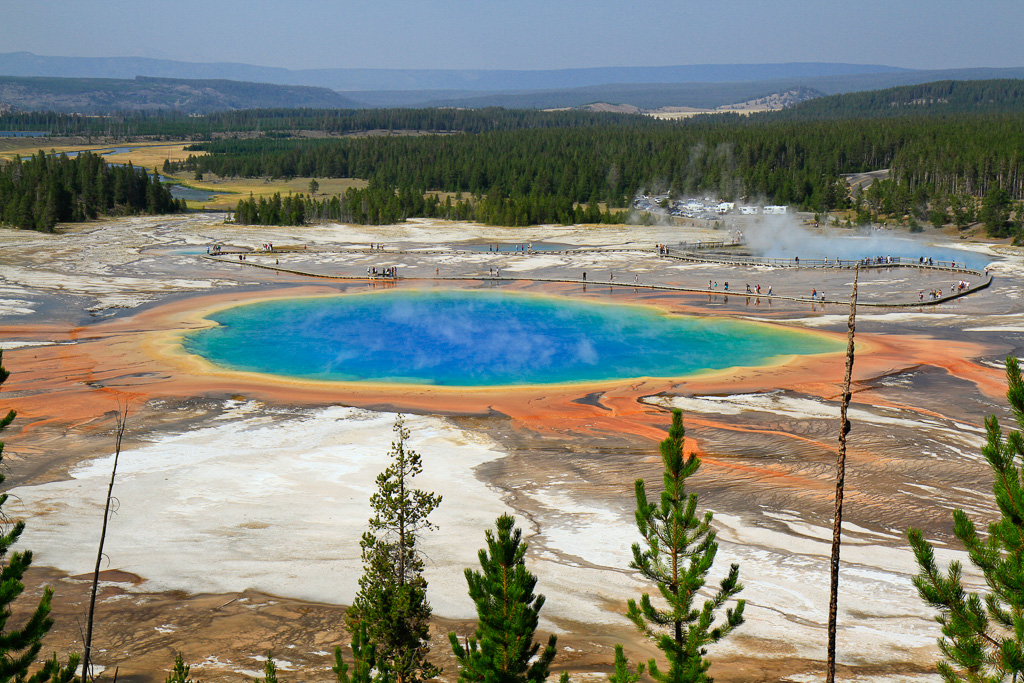 Grand Prismatic as seen from hillside in 2012  prior to Overlook Trail being built - Grand Prismatic Overlook Trail