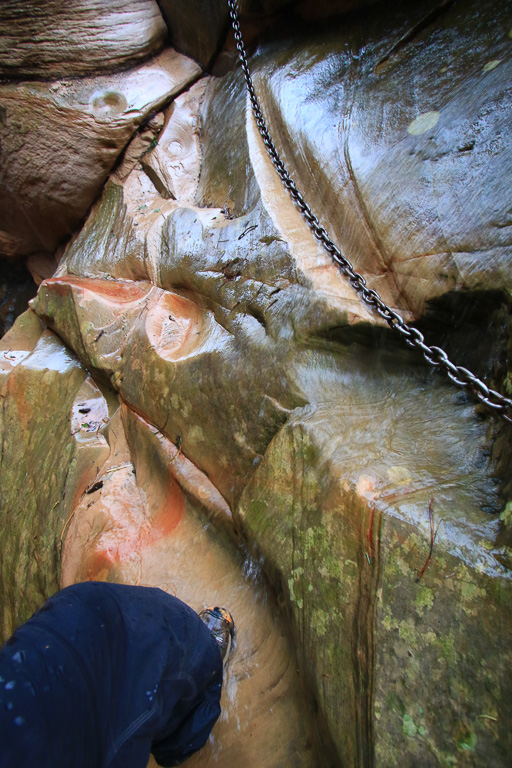 Rock worn by chain inside the canyon - Hidden Canyon Trail