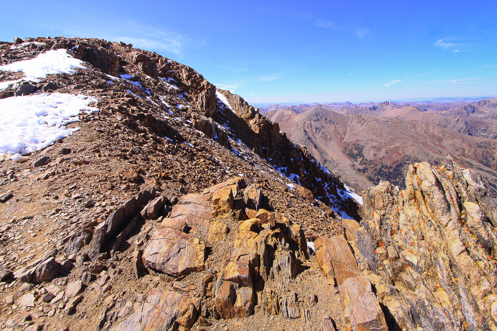 Pick reaching the summit - North Mount Elbert Trail