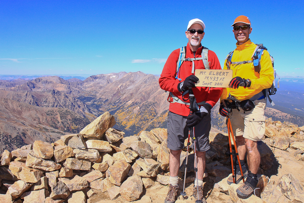 Stretch and Mike on the summit - North Mount Elbert Trail
