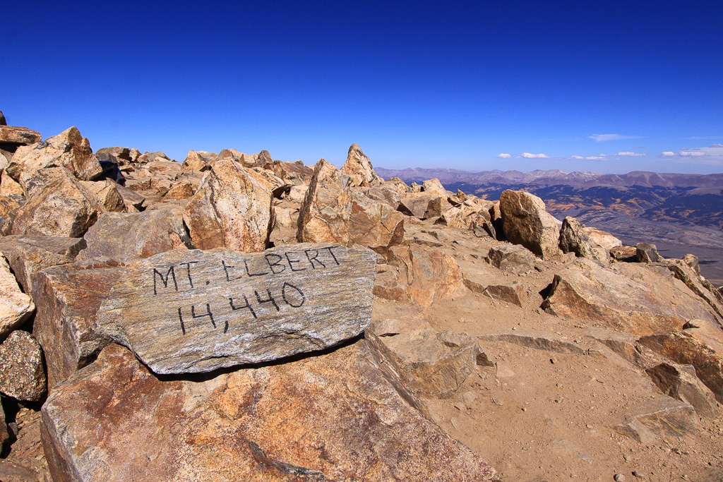 Summit marker with old elevation - North Mount Elbert Trail, Colorado