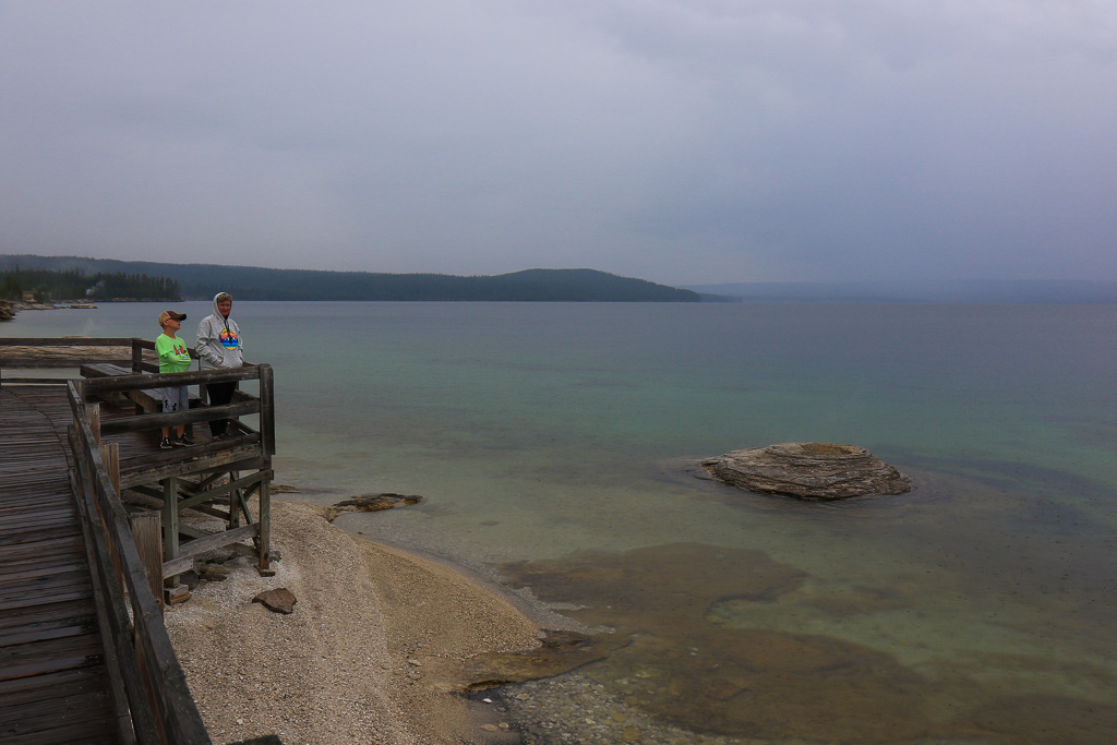 Checking out Fishing Cone - West Thumb Geyser Basin