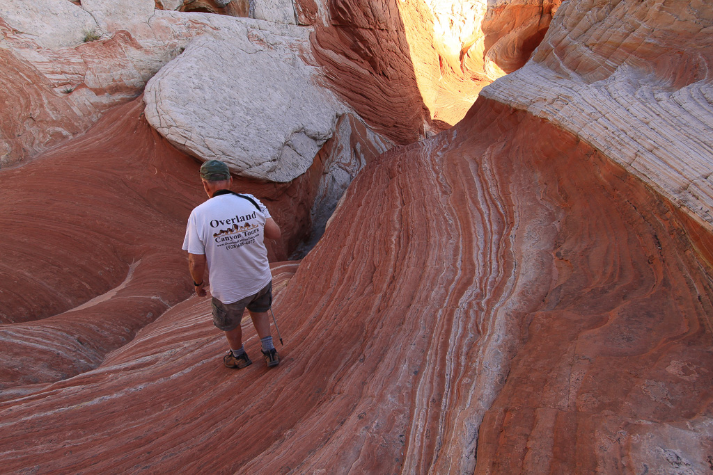 Jackson making his way into the canyon - White Pocket